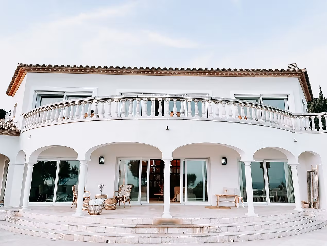 Villa exterior at dusk